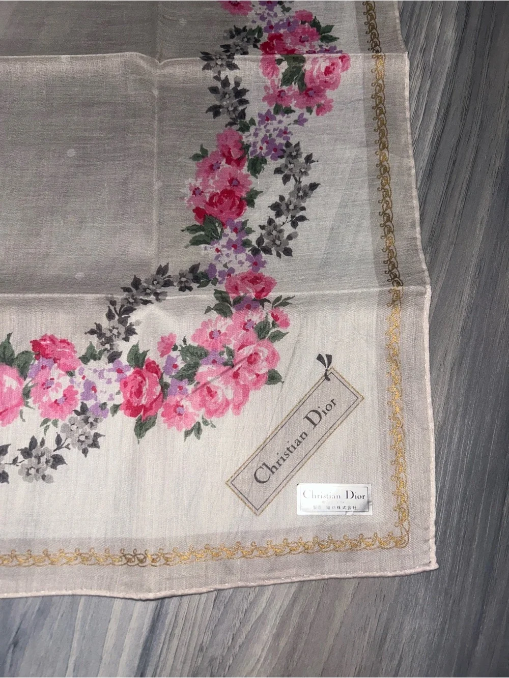 Vintage Christian Dior Pink Floral Cotton Handkerchief